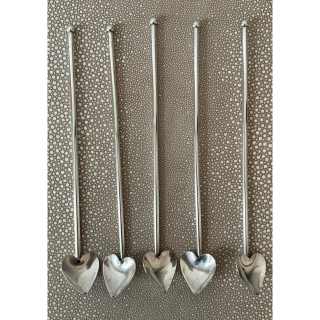 Mid 20th Century French Sterling Tea Spoons with Heart Shape - Set of 5 For Sale - Image 5 of 11