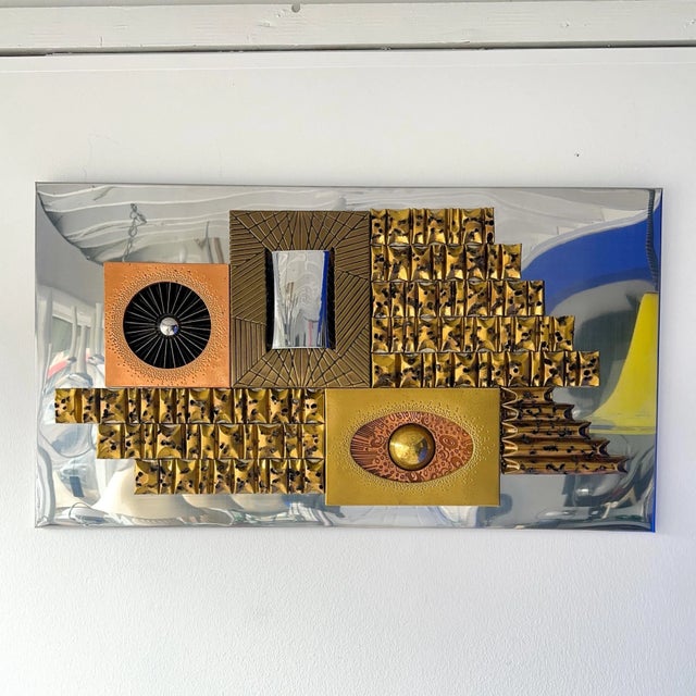 Vintage brutalist wall sculpture attributed to Paul Vanders circa 1950s. Manipulated individual metal pieces are attached...