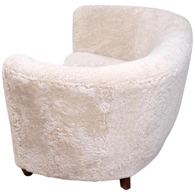 Danish Curved Sheepskin Sofa, 1940s For Sale - Image 4 of 14