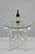 Vintage Italian Hollywood Regency White Distress Painted Wrought Iron Vine & Leafy Scroll Round Glass Top Lamp Side Table....