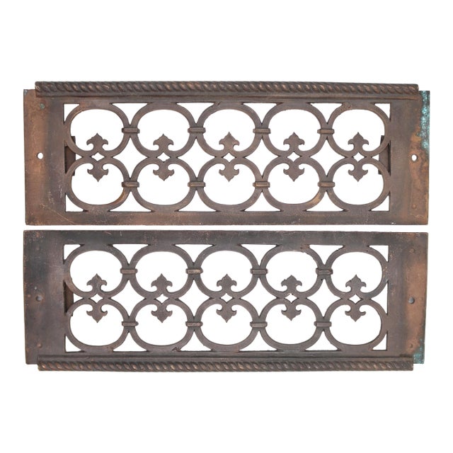 Pair of Reclaimed 14.5 In. Bronze Wall Register Grills For Sale