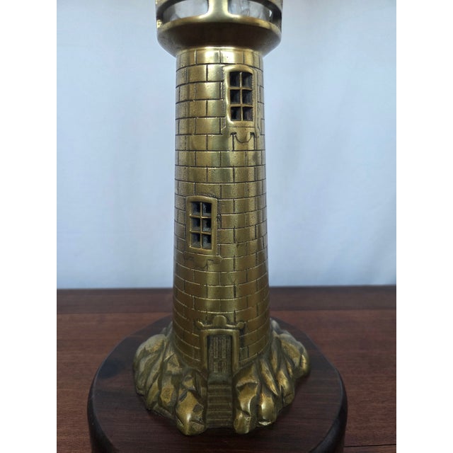 Late 20th Century Late 20th Century Mid-Century Modern Nautical Brass Lighthouse Table Lamp W/ Hardwood Base For Sale - Image 5 of 10