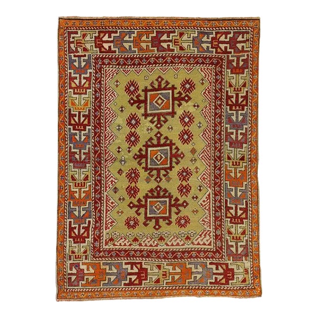Vintage Turkish Oushak Throw Rug - 03'07 X 04'11 For Sale