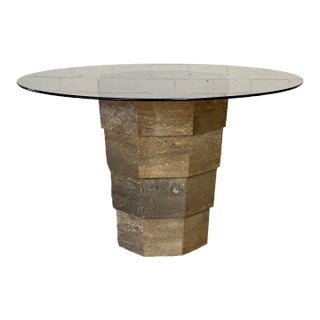 1970s Stacked Travertine Pedestal Dining Table For Sale