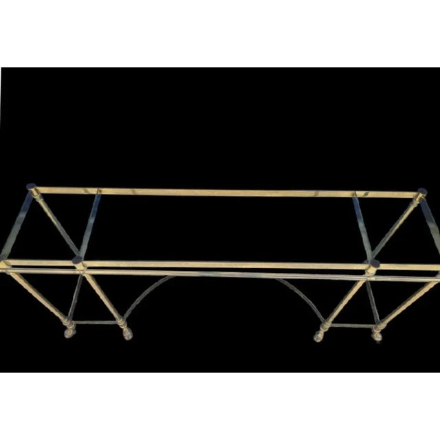 Metal Vintage Italian Brass Hooved Feet Glass Top Mid Century Modern Traditional Console Table For Sale - Image 7 of 11