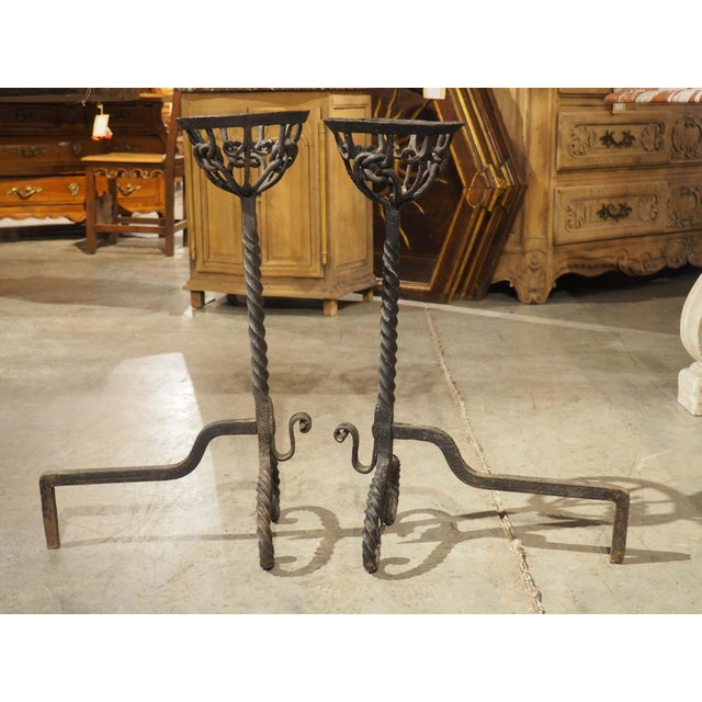18th Century French Wrought Iron Chenets With Richly Worked Knot Patterns For Sale - Image 12 of 12