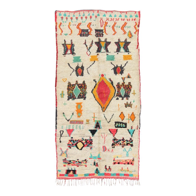 Vintage Moroccan Azilal Rug With Tribal Design in Bright Colors For Sale