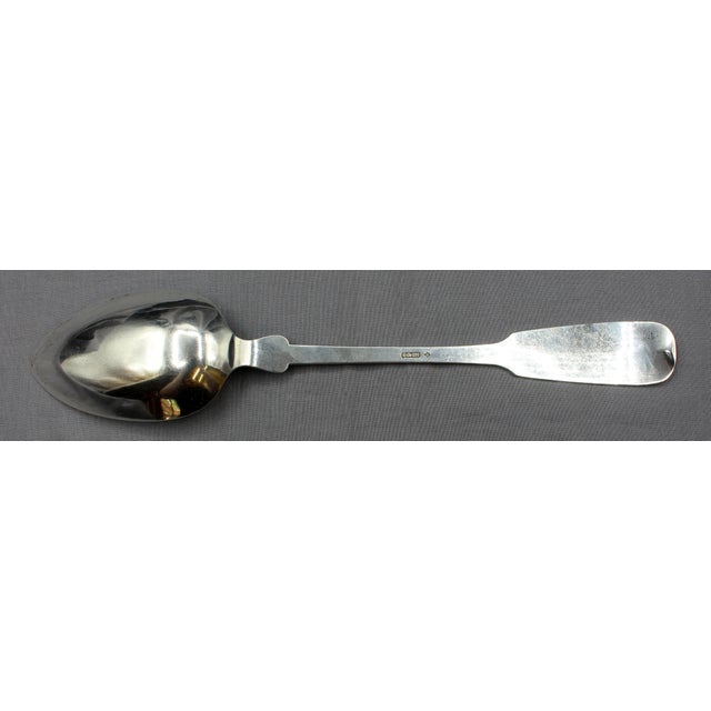German fiddleback 800 standard silver basting spoon, circa 1830. Monogram "RS". Very good condition. 2.90 troy oz. 11 3/8"...