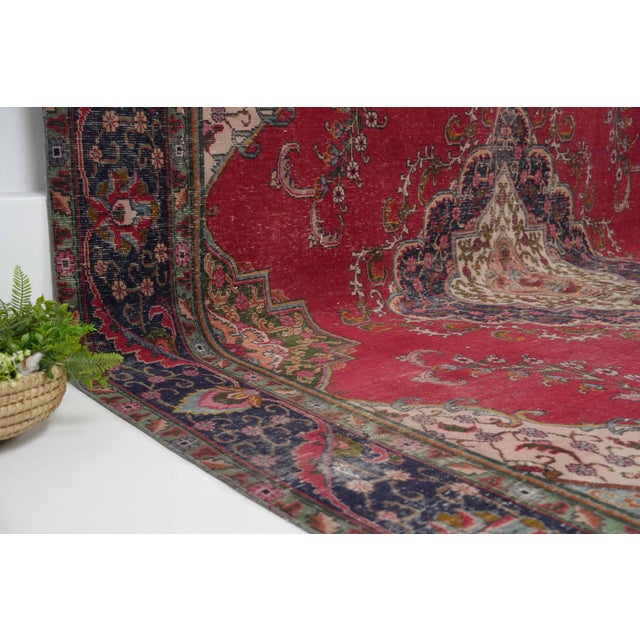 1970s Vintage Persian Handmade Wool 9x13 Red Area Rug For Sale - Image 4 of 11