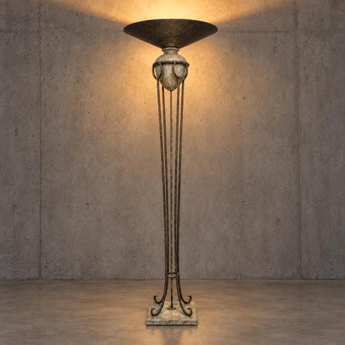 Goldenrod Neo Classic Forged Floor Lamp with Metal Shade and Stone Base, 1970s For Sale - Image 8 of 8