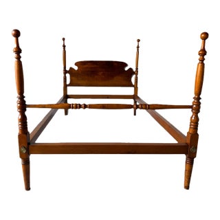 Vintage Peter Engel Carved Walnut Four-Poster Twin Bed Frame For Sale