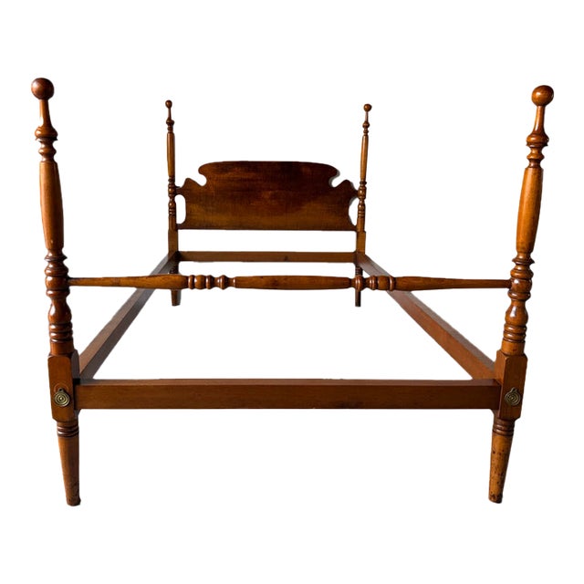 Vintage Peter Engel Carved Walnut Four-Poster Twin Bed Frame For Sale