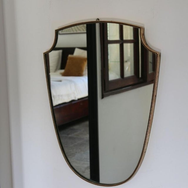 Metal Mid-Century Italian Brass Crest Mirror with Beaded Frieze, 1950s-1960s For Sale - Image 7 of 11