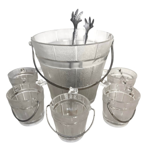 Mid 20th Century Glass Faux Oak Wood Pale Ice Bucket - A Set of 7 For Sale - Image 4 of 9