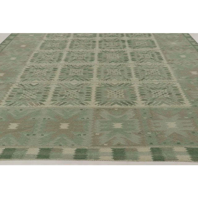 Green Rug & Kilim's Oversized Scandinavian Style Custom Rug in Exotic Yarn With Green Design For Sale - Image 8 of 10