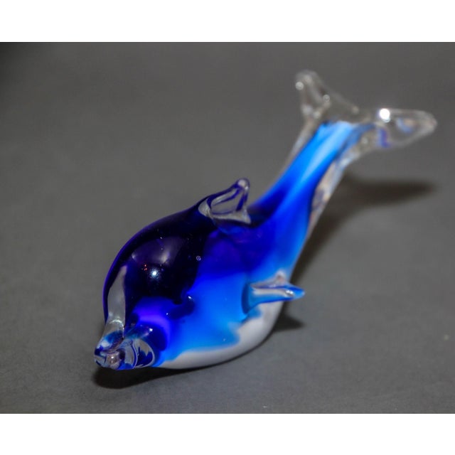 Crystal Blue Dolphin Murano Art Glass Paperweight For Sale In Palm Springs - Image 6 of 12