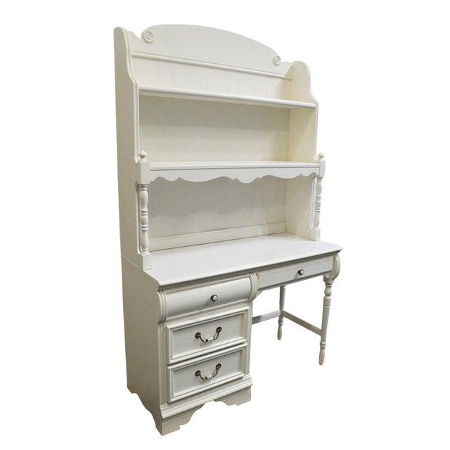 Victorian Lexington Furniture Off White Painted Traditional Victorian Style 44" Student Desk W. Bookcase Hutch 509-534 / 509-541 For Sale - Image 3 of 13