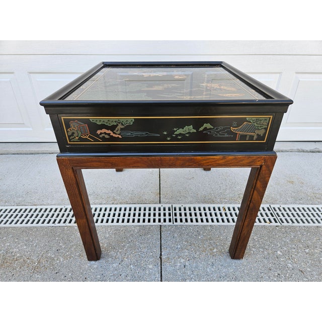 Mid-Century Modern Drexel Black Lacquered Chinoiserie Side Table For Sale - Image 3 of 11