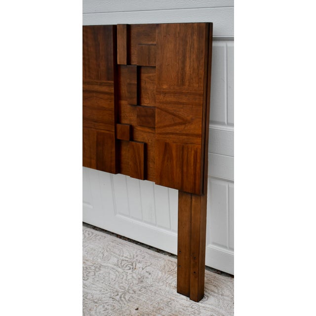 Brutalist Vtg. MCM Style Queen Size Lane Staccato Brutalist Collection Walnut Headboard For Sale - Image 3 of 12
