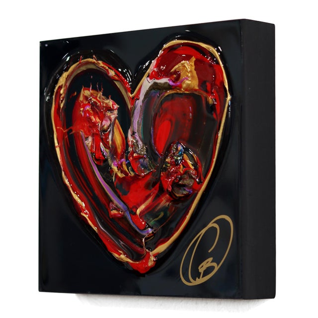Contemporary Love and Wild XX - Colorful Impasto Textured Heart Artwork on Black Wood Panel by Cynthia Coulombe-Bégin For Sale - Image 3 of 9
