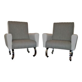 Mid-Century Exclusive Italian Armchairs With Curved Metal Base - a Pair For Sale