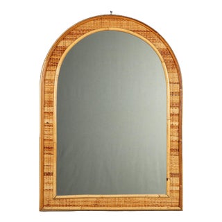Arched Mirror with Wicker and Bamboo Frame, 1970s For Sale