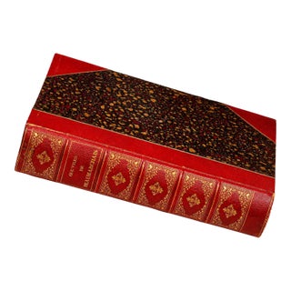 Beautiful Ornate Red Leather Antique French Book Works of Beaumarchais Hand Painted Illustrations For Sale