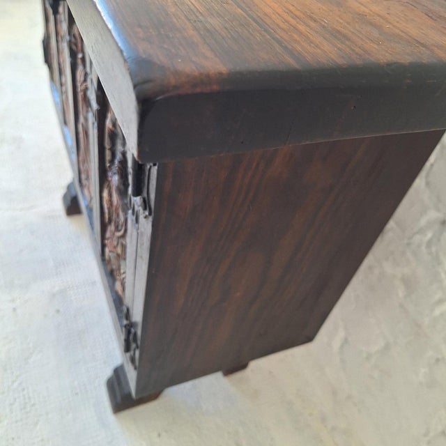 Brown Vintage Spanish Colonial Carved and Painted Sideboard, 1940s For Sale - Image 8 of 15