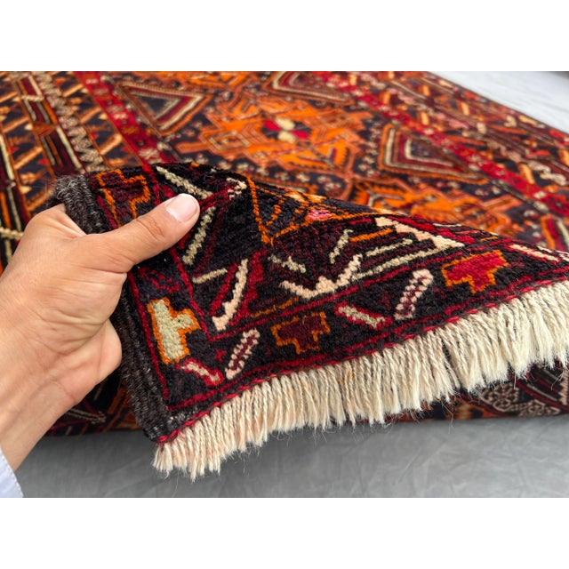 Textile Vintage Afghan Hand-Knotted Wool Rug | Tribal Geometric Pattern | Terracotta Rug For Sale - Image 7 of 10