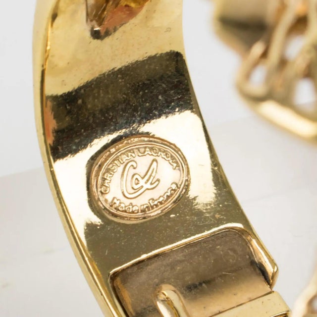 Metal Christian Lacroix Paris Gilt Metal Jeweled Clamper Bracelet Bangle For Sale - Image 7 of 8