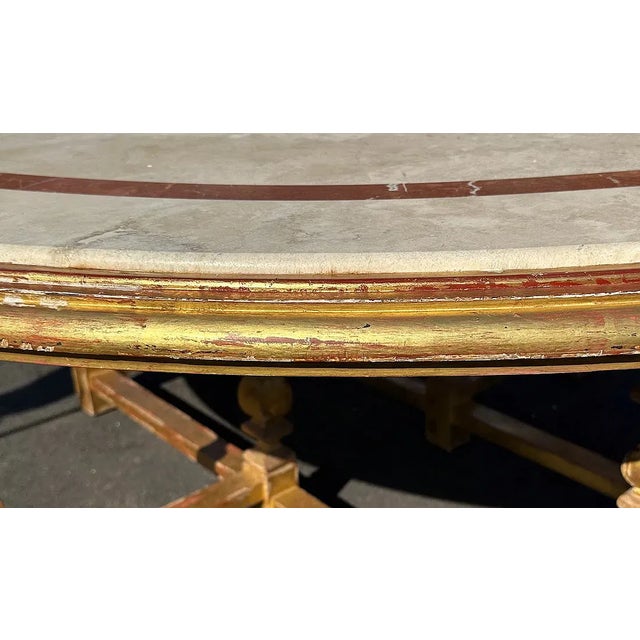 1960s Large 82" Round Italian Inlaid Rouge & Carrera Marble & Carved Gilt Wood Center Table Perfect for Hotel Lobby For Sale In Washington DC - Image 6 of 7