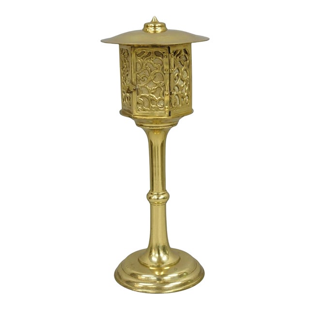Vintage Brass Fretwork Japanese Lantern Small Chinoiserie Oriental Table Lamp For Sale