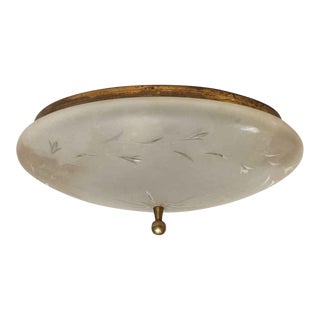 Vintage Flush Mount Fixture With Frosted Glass Shade For Sale