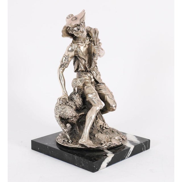 Antique Italian Silvered Bronze Sculpture of Shepherd and Lamb, 1800s For Sale - Image 3 of 15