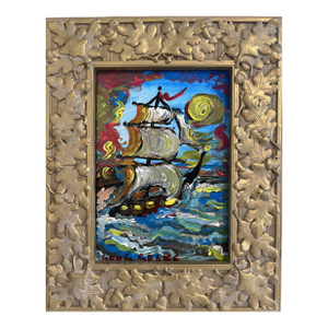 Serg Graff Original “Brigel” Acrylic Ship Painting | Gold Leaf Frame | Nautical