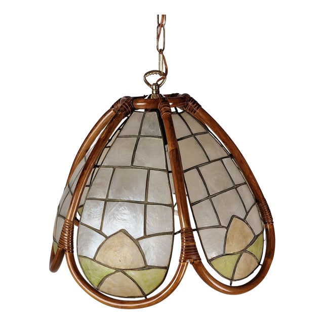 Italian Bamboo Pendant Lamp, 1970s For Sale