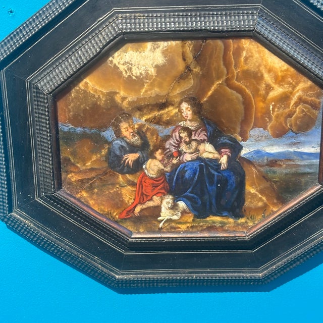 Unknown, Depicting the Holy Family with St. John offering a fruit to Baby Jesus, 1700, Onyx For Sale - Image 9 of 12