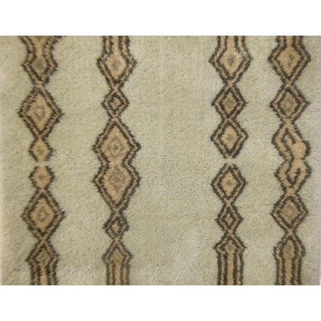 Custom Beni Mrirt wool runner handwoven in an abstract design with eucalyptus green and charcoal wool and tassels on both...
