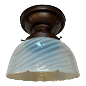 1910s Scalloped Phoenix Art Glass on Brass Flushmount