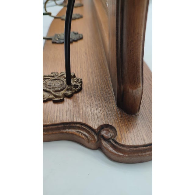 Vintage Viennese Oak Cane Wall-Mounted Coat Rack with Brass Hooks in Putto Motifs, 1960s For Sale - Image 16 of 17