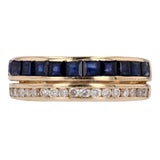 Image of Modern Calibrated Sapphires Diamonds 18 Karat Yellow Gold Bangle Ring Size 7 For Sale