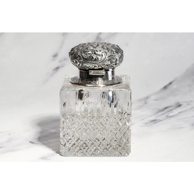 Exceptional Huge Antique Sterling Silver Black, Starr & Frost Cut Crystal Victorian Desk Paperweight Inkwell Luxury Home Decor For Sale - Image 14 of 18