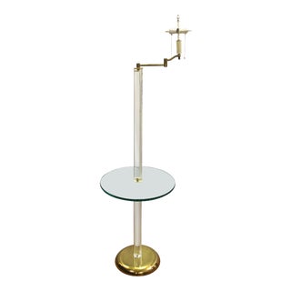Modern Floor Lamp & Side Table in Glass, Lucite & Brass attrib. to Karl Springer For Sale