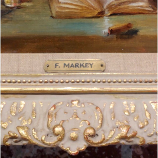 F. Markey-Still Life W/ Cigar,Newspaper,Bourbon & Soda-Oil Painting For Sale In Los Angeles - Image 6 of 10