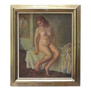 Nude Woman Portrait Oil Painting Mid Century Modern Signed David Karfunkle