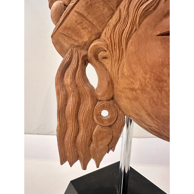Wood Carved Wood Figural Head With Headdress on Stand For Sale - Image 7 of 10