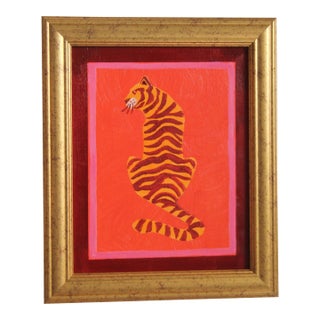 Tiger Minimalsim Pop Art Abstract Orange Burgundy Goldenrod Original Oil Painting by Cleo Plowden For Sale
