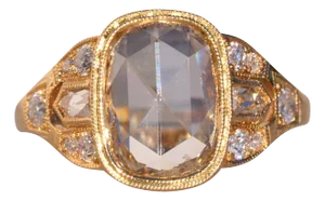 The 71st Avenue: Signed Rose Cut Natural Diamond Ring with European Cut and French Bullet Cut Diamonds