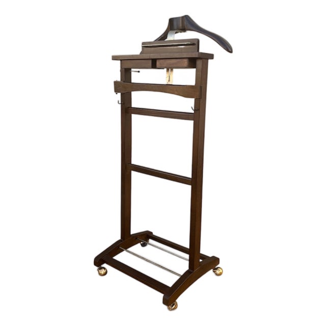 Mid-Century Wooden Valet Stand with Hanger and Storage Trays, 1960 For Sale