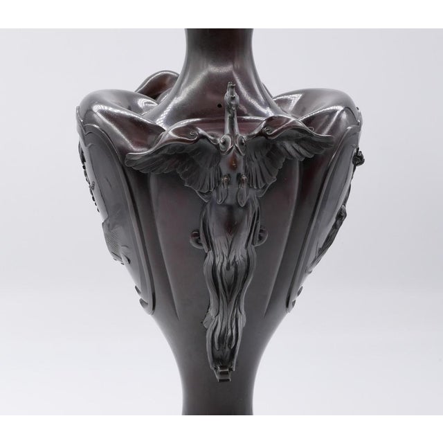 Meiji Floral Bronze Amphora Vase, Japan, Late 19th Century For Sale - Image 4 of 6